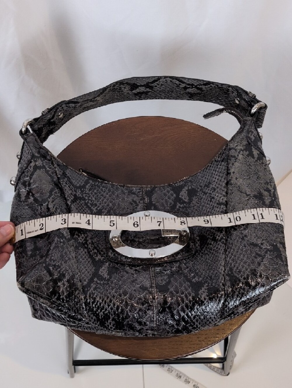 Vintage GUESS Black Snakeskin Shoulder Bag Y2K Hobo Bag - Picture 6 of 7
